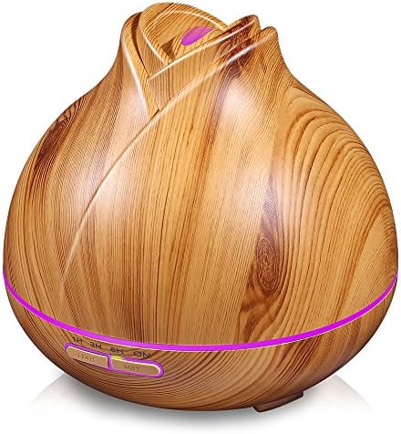 OSORD 400ml Aroma Essential Oil Diffuser, Ultrasonic Cool Mist Aromatherapy Humidifier with 7 Color LED Lights & 4 Timer Settings, Waterless Auto Shut-Off for Baby Home Office Wood Grain