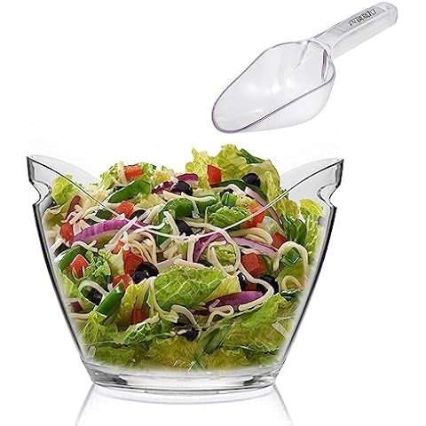 3.5 Liter Acrylic Large Serving Bowl with Easy To Carry Handles Design with Scoop - For Serving, Hosting, Picnics, Parties - Easy to Clean and Use Wide Mixing Bowl Buffet Serving Bowl with Scoop Cover