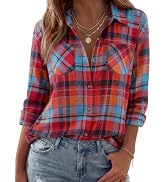 Zeagoo Womens Flannel Shirts Long Sleeve Button Down Casual Fall Plaid Top | flannel plaid shirt,...