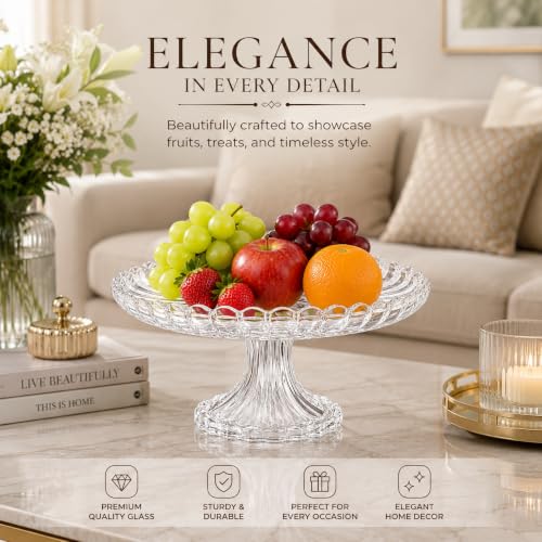 Image of Incrizma Glass Cake Stand with Pedestal, Decorative Fruit Bowl Stand, Dessert Display Stand for Cakes, Cupcakes, Pastries & Fruits, Elegant Serving Platter for Kitchen, Dining & Party Decor(30 cm)