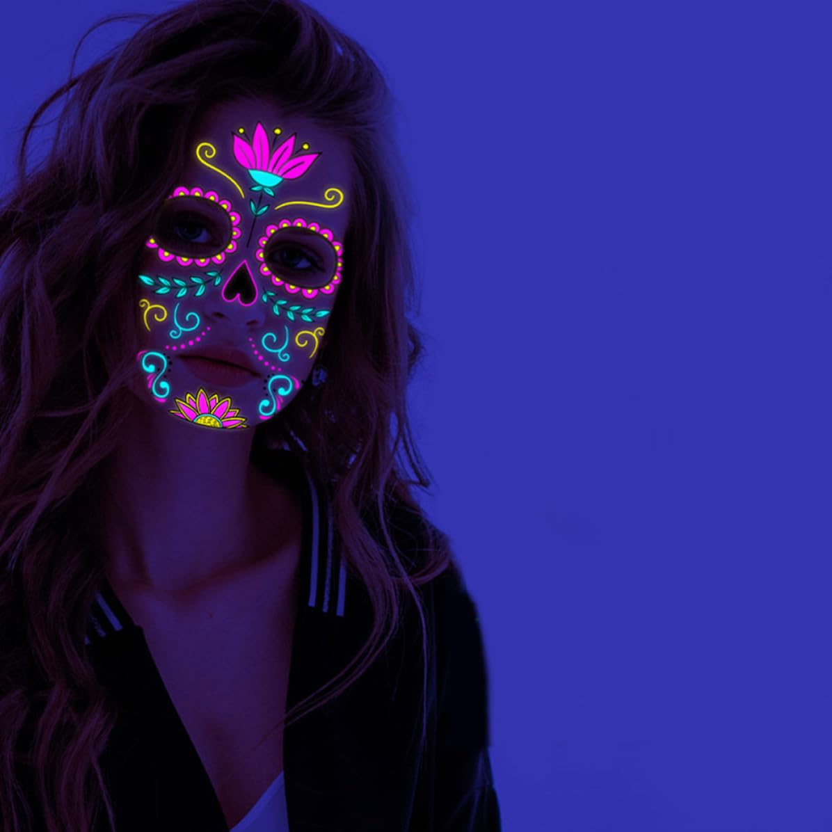 80 Fogli Adesivi Faccia Fluorescenti Halloween per Adulti, 16