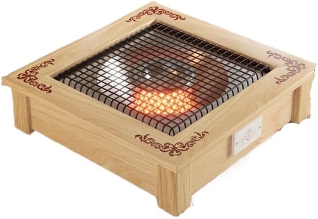 Solid Wood Electric Heater Household Fire Bucket Under-table Fireplace Winter Foot Warmer For Home Office Electric Stoves(Wood,48 * 48cm)