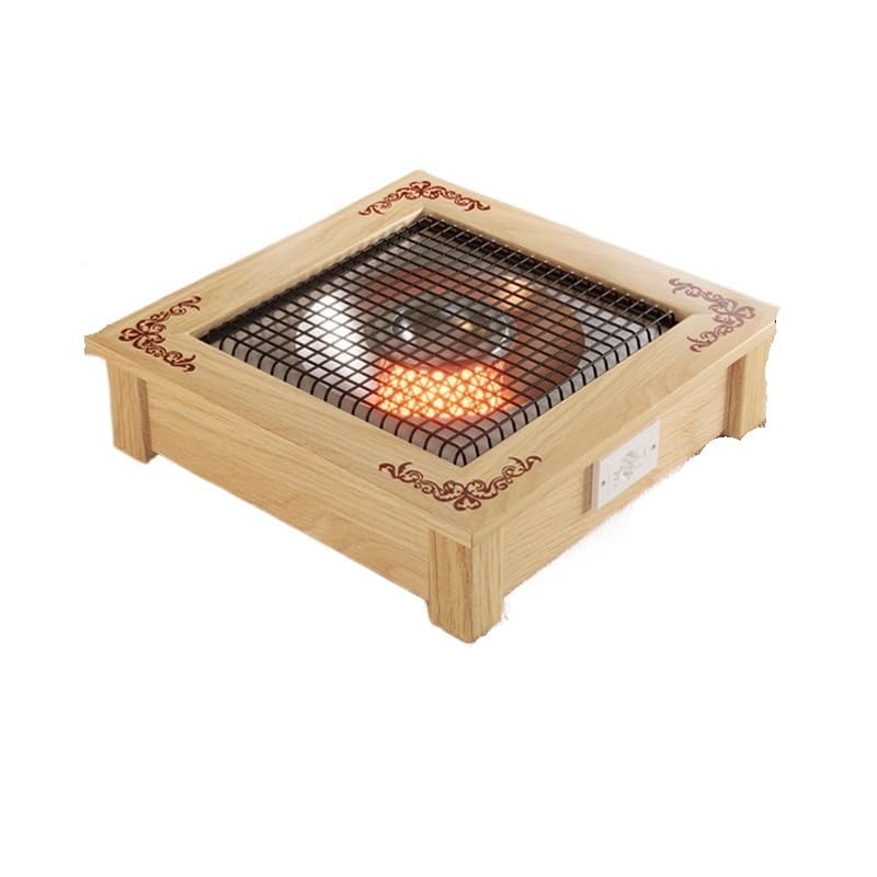Solid Wood Electric Heater Household Fire Bucket Under-table Fireplace Winter Foot Warmer For Home Office Electric Stoves(Wood,60 * 60cm)