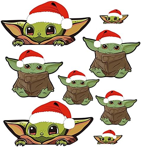 Christmas Baby Yoda Window Cling Decal - 2 Sheets Cute Peeking Baby Yoda Vinyl Sticker Window Accessories for Xmas Car Board Glass Window Laptop Luggage Skateboard Bike Bumper