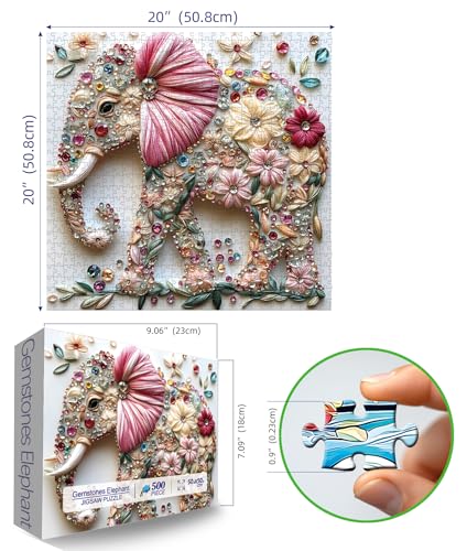 Image of Elephant Jigsaw Puzzles for Adults 500 Pieces Colorful Crystal Flower Puzzles Beautiful Diamond Art Puzzle Difficult Unique Family Challenging Games Gift for Teens Adults Puzzle (20 inchx20 inch)