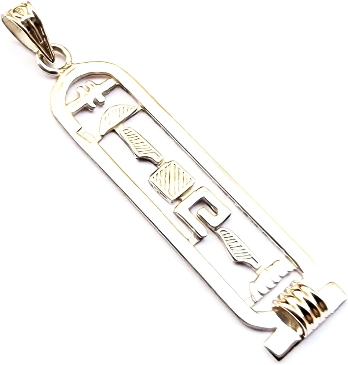 Egyptian Sterling Silver Open Work Custom Cartouche Charm Pendant Charm In Hieroglyphics or Arabic Or English - Made By AYALZ - Up to (10 Characters)