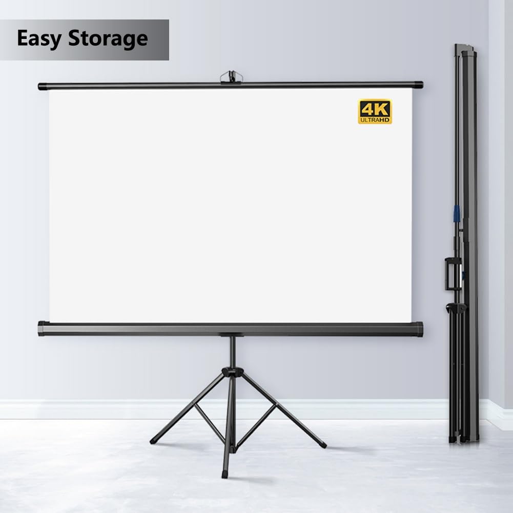 Schermo di Proiezione Manuale Estraibile da 60 72 84 100 Pollici con Treppiede, Schermo Cinematografico Ultra HD 4K per Cinema All'aperto, Casa(60 inch)