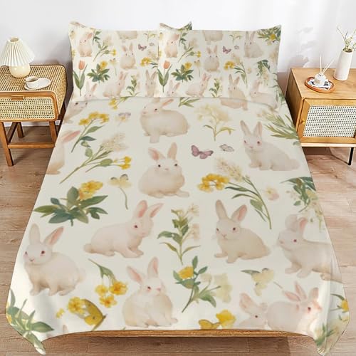 Juego de ropa de cama para niños de microfibra con diseño de conejo animado 2