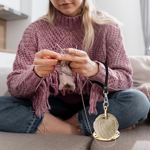 Image of Portable Wrist Yarn Holder for Crocheting, Acrylic Crochet Yarn Ball Holder with Wrist Strap, Yarn Spinner for Crocheting Knitting Craft Lovers, Portable Wooden Wrist Yarn Holder with Leather Strap