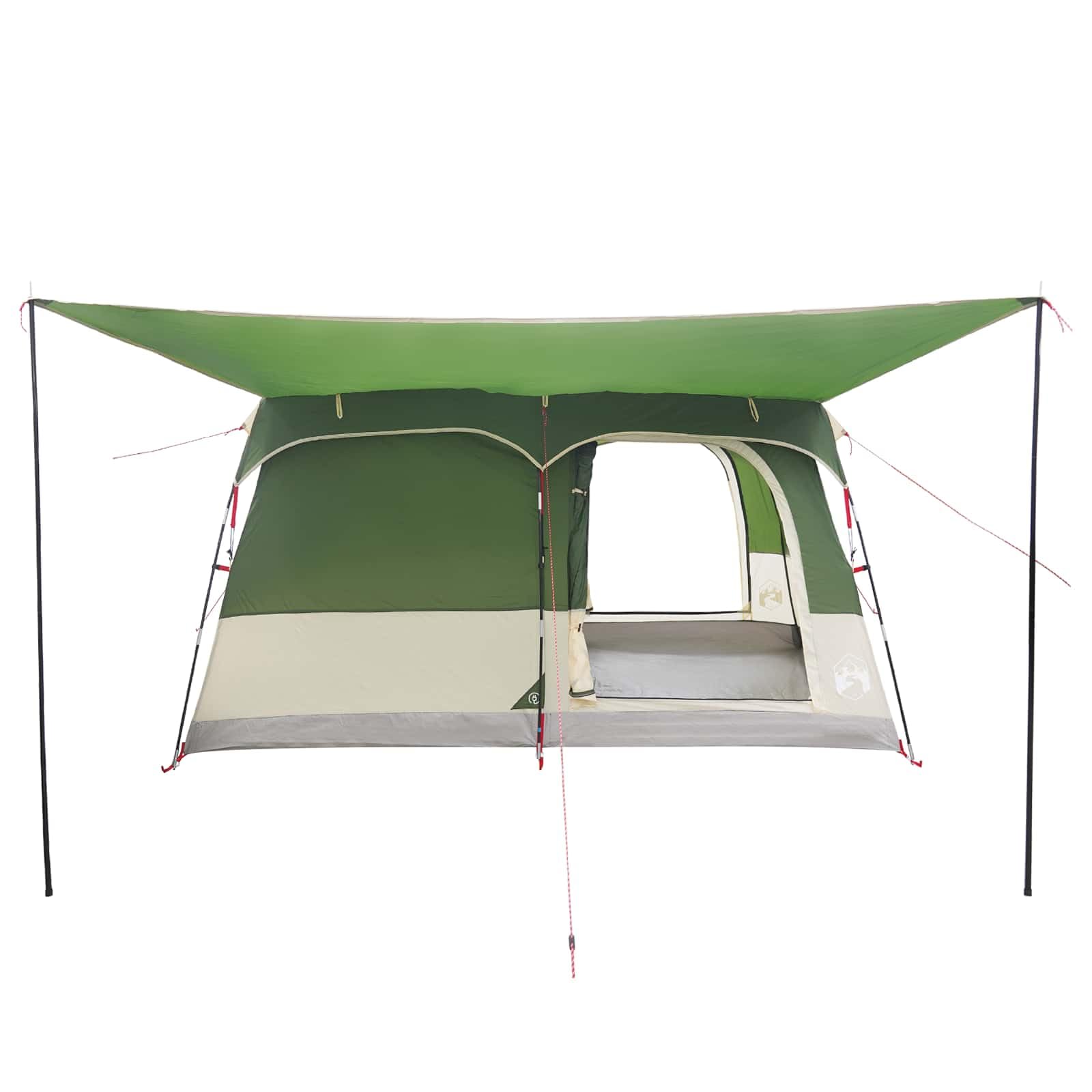 Namiot rodzinny z dachem, zielony, 380 x 260 x 190 cm, poliester, dla maksymalnie 8 osób, z moskitierą, na plażę, kemping, urlop letni i przygody na świeżym powietrzu