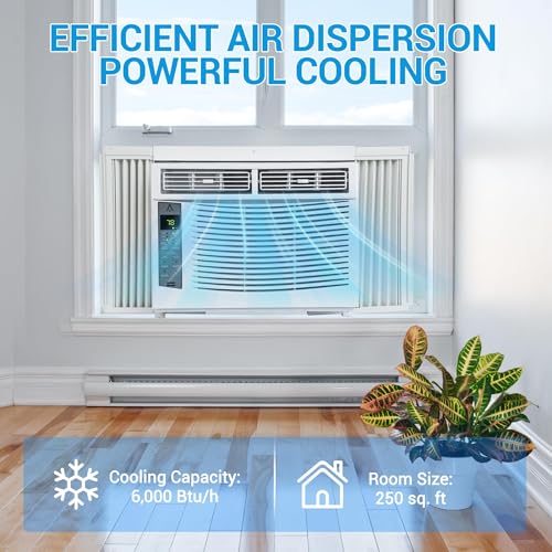 Image of Towallmark 6,000 Btu Window Air Conditioner, Cools Up to 250 Sq. Ft with Cooling, Dehumidifier, 3 Fan Speed, Window-Mounted Room Ac Window Unit with Remote, Easy Install Kit for Home