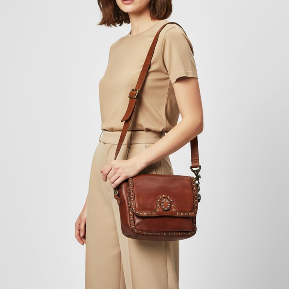Spaghetti Western Swc149Cg Envelope Vintage Handmade Drum Dyed Genuine European Cowhide Leather Women Bag Western Handbag Purse