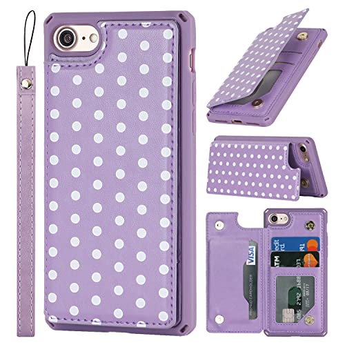 Coque portefeuille iPhone SE 2022 violette à pois avec béquille vidéo - 7