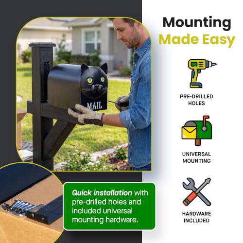 Made Easy Kit Metal Mailbox Animal Design - Fast Straight Forward Post Mounting Bracket Install - Durable All Weather Rust Resistant - Letters, Mail, Small Packages (Standard, Cat Black) by Made Easy Kit - Used condition - Image 4