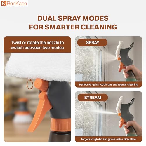 Image of BonKaso Glass Cleaner Spray Mop with Squeegee and Microfiber Pad, 250 ml Spray Bottle, Dual Spray and Stream Nozzle, Window Wiper and Glass Cleaning Tool for Mirrors, Car Windshield and Tiles