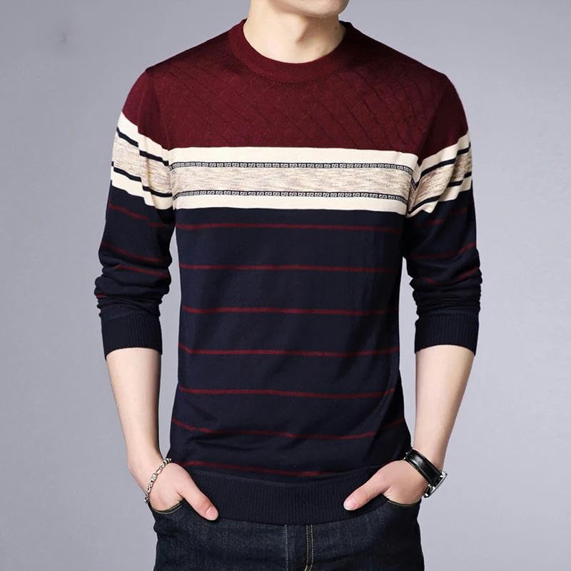 Men's Striped Knitted Sweater Casual Striped Knit Spring and Autumn Long Sleeved Pullover Men's Crew Neck Sweater2
