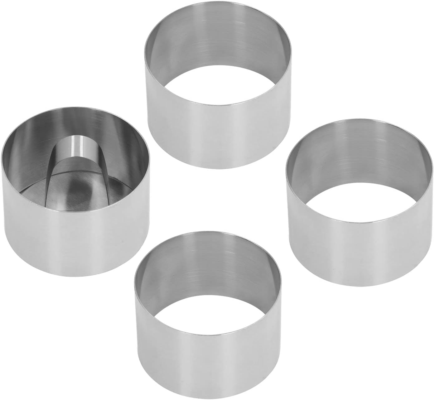 Stainless Steel Mousse Crumpet Rings, Weldless High Temperature Baking Mold Set, Smooth Edge Tart Ring Mold for Muffins Cakes Desserts, Includes 4 Rings and 1 Lid (Round)