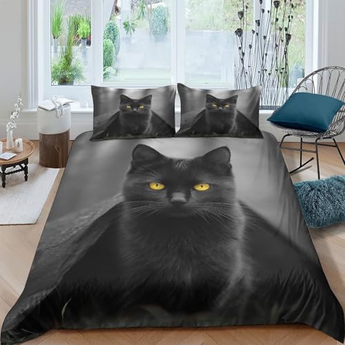 Housse de couette chat noir impression 3D microfibre de qualité - 4