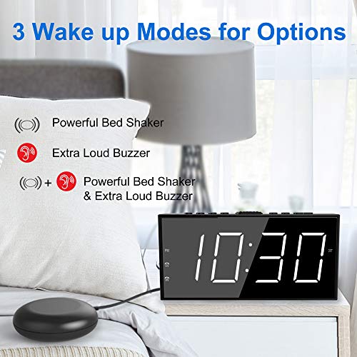 Extra Loud Alarm Clock With Bed Shaker For Heavy Sleepers, Digital Bedroom Clock For Deaf Hearing Impaired Deaf, Night Light Alarm Clock, Large Led Display,Dimmer, 2 Usb Charger,12/24H,Battery Backup #TOP1