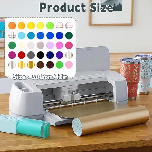 35 Pack Permanent Adhesive Vinyl Bundle: Permanent Vinyl for Cricut, 12" × 12" Self Adhesive Vinyl Sheets Include 3 Transfer Tape for Most Cutting Machines, Party Decoration, DIY Stickers, Home Decals
