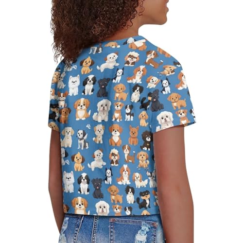 Image of Girls Summer Crop Top Outfits Short Sleeve T Shirts Kids Cute Clothes Tees Blouse