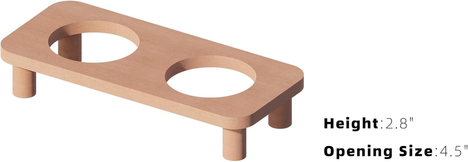 DownPat Solid Wood Cat Bowl Stand,Cats Food Table,Elevated Feeding Station for Cat Food/Water Bowl,Bowl Not Included,Pet Feeder for Cats and Puppy (Double Bowl, 2.8")