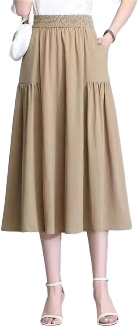 Women's High-Waisted Pleated Midi Skirt A-Line Style Casual Suitable for Everyday Wear Office and Parties