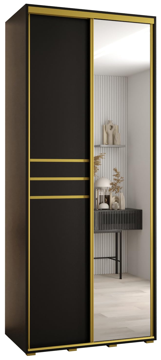 Armoire Chambre Porte Coulissante Miroir Davos 2 – Dressing 3 Portes, Penderie Spacieuse, Rangement Vêtements Moderne 235x140x45 Cm