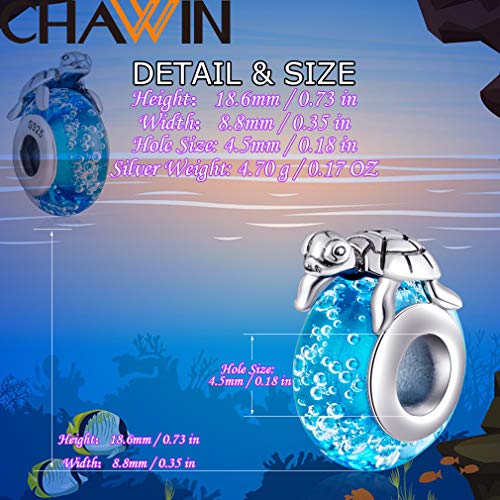 925 Sterling Silver Hawaiian Sea Turtle Charm Dangle Chritmas Holiday Pendants With Blue Murano Glass Travelers Gifts For Women Or Girls Diy European Style Bracelet&Necklace #TOP1