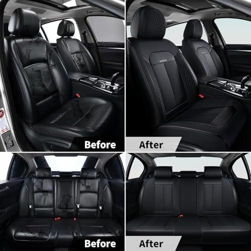 Image of FLORICH 2pcs Car Seat Covers Front Set, Black Car Seat Cover, Breathable Premium Leather Seat Covers, Automotive Vehicle Seat Covers for Cars Trucks Vans SUVs Sedans (2 Packs, Black)