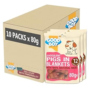 Good Boy – Succulent Pigs in Blankets – Dog Treats – Made With 100% Natural Meat – 80 Grams – Loved By Dogs All Year Round – Case of 10