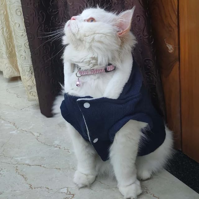 Image of Lulala Dog Hoodie Sweater Coat only for Small Dog & Cat Fleece Lined Winter Jacket Hoodie Cardigan Warm Puppy Clothes (Dark Blue-6 Inch)