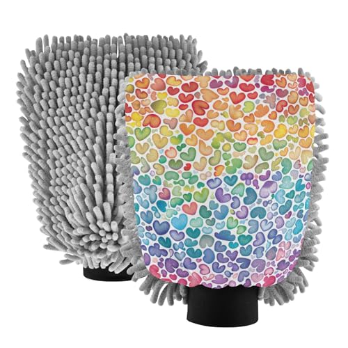 IOACIY Absorbent Microfiber Car Wash Drying Mitts, 2 Pack, Scratch-Free & Lint-Free, Rich Foam, Highly Absorbent, Double Sided, Wash Mitt Perfect for Car Washing, M, Heart (11)