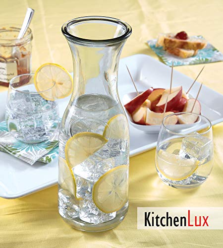 1 Liter Glass Carafe - Drink Pitcher & Elegant Wine Carafe Decanter - Carafe Set Of 6 - Mimosa Bar Carafes & Juice Glasses - Easy Pour Bottle Containers - Glass Water Carafe - 34 Oz By Kitchen Lux #TOP4