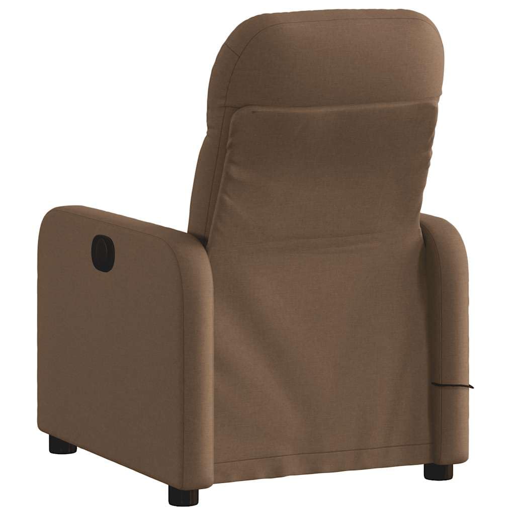 Massagesessel elektrisch braun Stoff mit 6-Punkt-Vibrationsmassage, Verstellbarer Rückenlehne und Fußstütze, ergonomischer Relaxstuhl mit Holz Metall Gestell