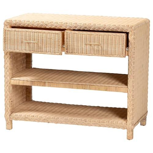 Bali & pari Lanica Braided Natural Rattan Console Table with Drawers and Shelves – Coastal Style Storage Cabinet for Entryway, Living Room, or Bedroom, 35" - Image 3
