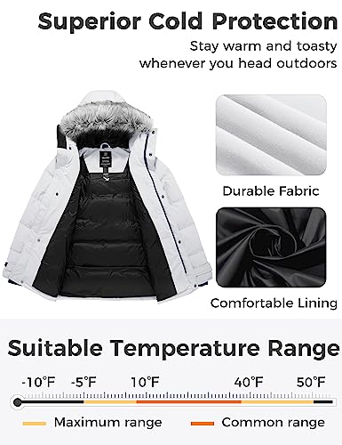 Wantdo Men's Winter Jacket Thicken Winter Coat Warm Puffer Jacket with Fur Hood White L - Image 3