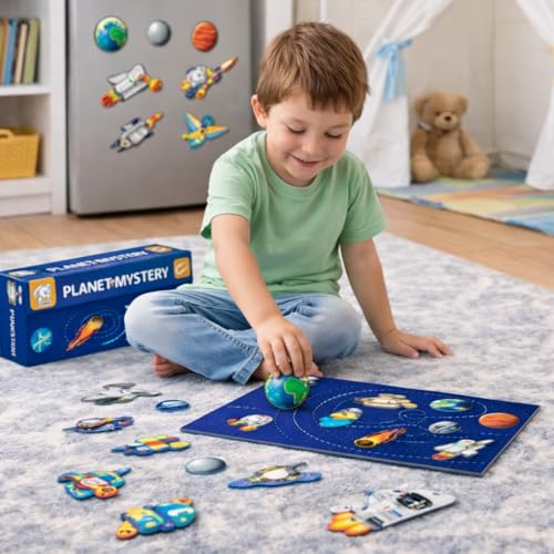 Image of Storio Magnetic Solar System Puzzle Box | Montessori Space Theme Educational Toy for Kids 2 3 4 Years | Learn Planets with 41+ Magnets | Fun STEM Learning Activity Game for Boys & Girls