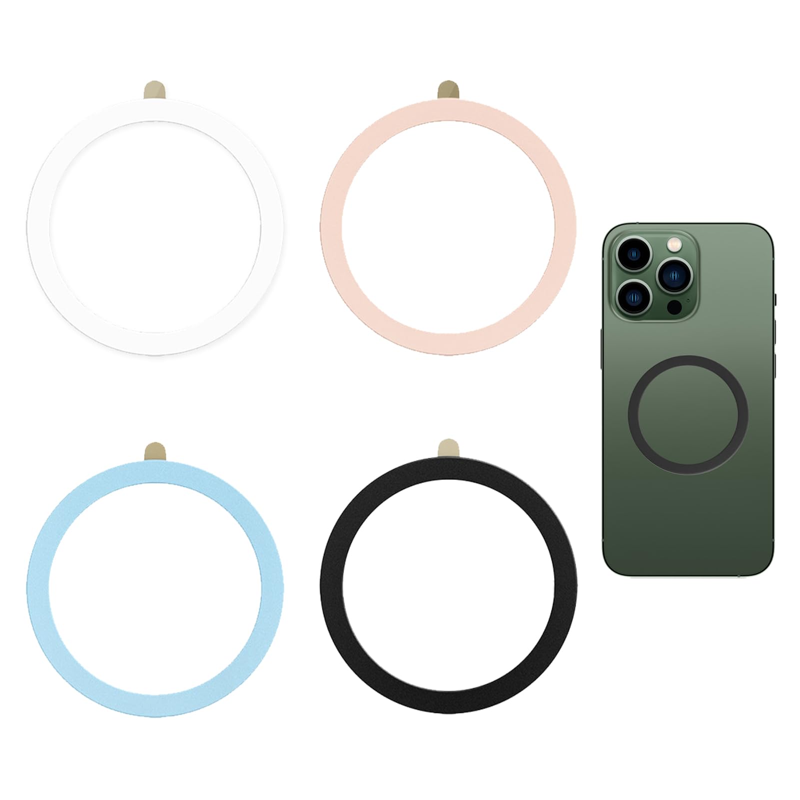 4 naklejki magnetyczne kompatybilne z MagSafe, pierścień magnetyczny, na telefon komórkowy, kompatybilne z akcesoriami MagSafe, do iPhone 16/15/14/13/12 i Galaxy S23/S22/S21/S20, białe, czarne,