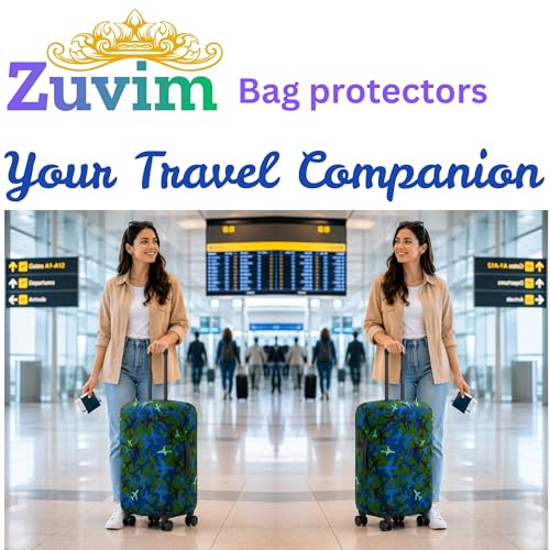 Image of Luggage Cover Trolley Covers for Suitcase Washable Dust Proof Anti-Scratch Protector Polyester Printed Stretchable Fabric (Fits Fiber /Plastic Trolley Bags Only) (Mehandi, 20+24+28 Inch)