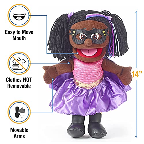 14" Superhero, Black Girl, Hand Puppet #TOP2