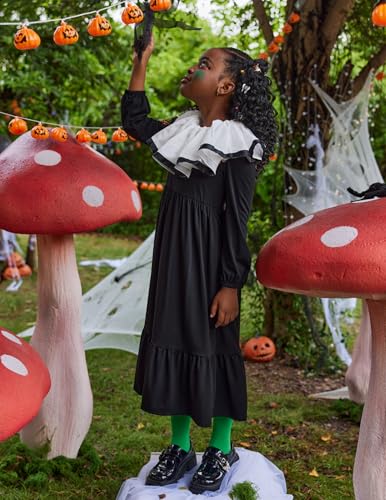 Arshiner Girls Maxi Dresses Lantern Long Sleeve Casual Holiday Dress with Pockets for 5-14 Y3