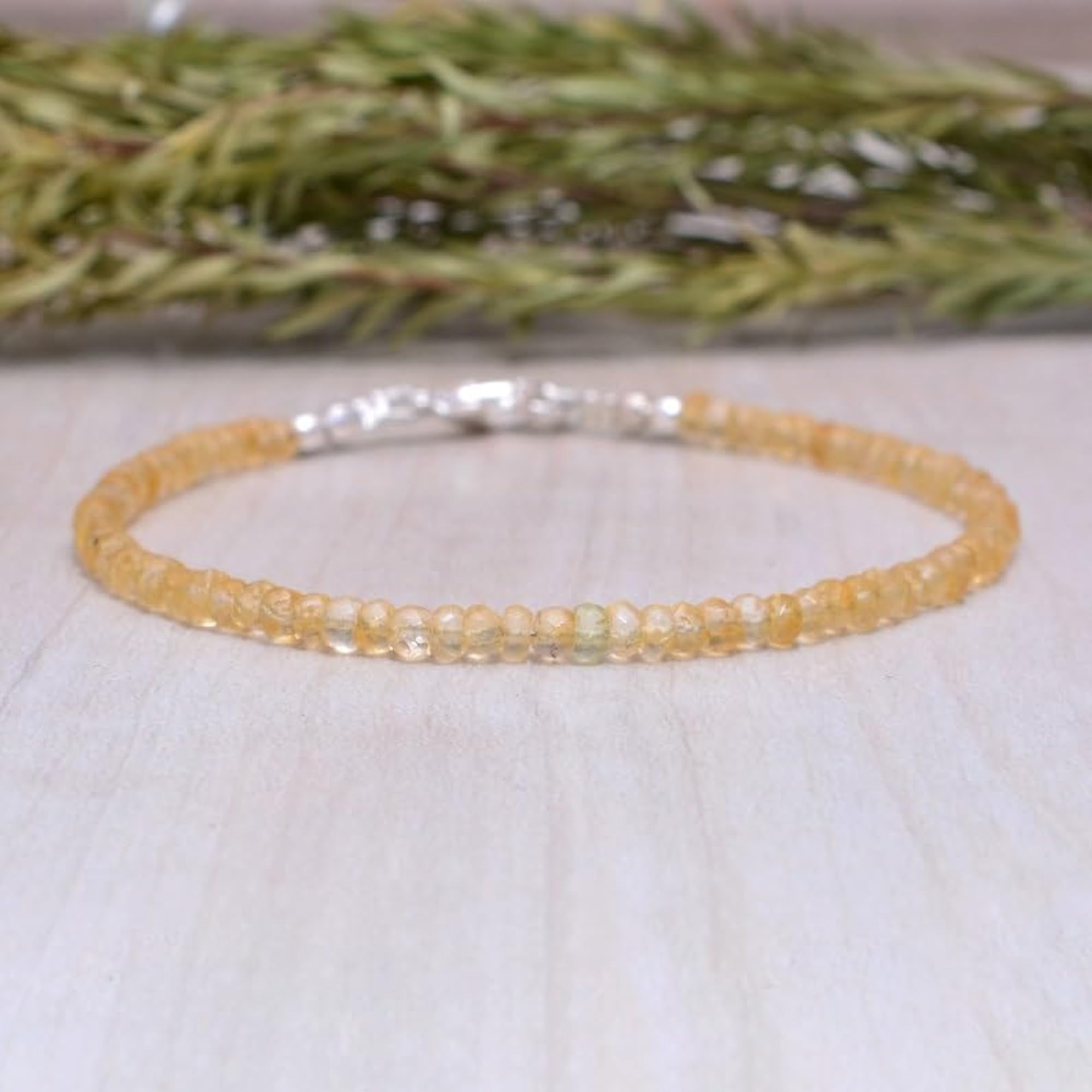 Citrine Rondelle Beaded Bracelet, Adjustable Silver Lock