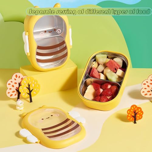 Miniatura 4 de Loncheras Para Niños, Fiambrera Acero Inoxidable Infantil, Tupper Acero Inoxidable Niños, Fiambrera De Stainless Steel, Se Puede Utilizar Para Ir Al Colegio, Al Trabajo, De Picnic O De Viaje Yellow