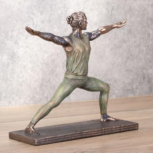 Estatua de bronce y resina pose guerrero yoga 6.75 pulg miniatura 3