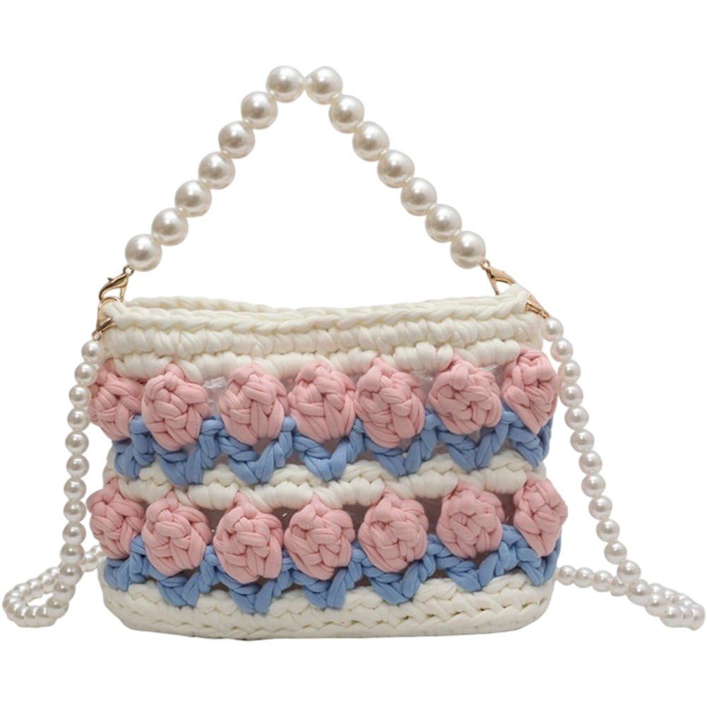 Sac à main crochet pour femmes petit sac bandoulière coton multicolore motif fleur