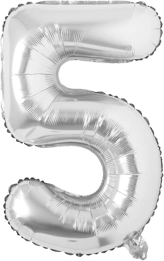 40 inch Letter Balloons Silver Alphabet Number Balloon Foil Mylar Party Wedding Bachelorette Birthday Bridal Shower Graduation Anniversary Celebration Decoration can fly with helium (number 5)