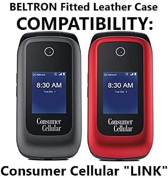 BELTRON Leather Fitted Case for Consumer Cellular Link Z2332, Link II Z2335 Flip Phone - Features: Rotating Belt Clip, Screen & Keypad Protection & Secure Fit