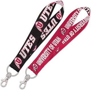 NCAA University Utah Utes 1" Inch Lanyard Key Strap, Metal Ring, Red, Black, White, Black, Red, White