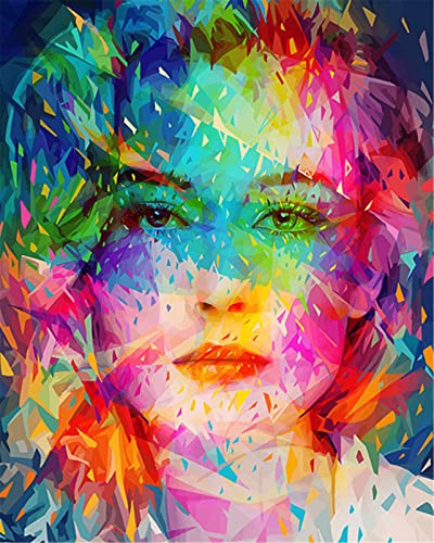 YEESAM ART Peinture Numero Femme Visage Carrés de couleur, Bricolage Peinture par Numero 40x50 cm Acrylique Decoration Murale (Femme, sans cadre)
